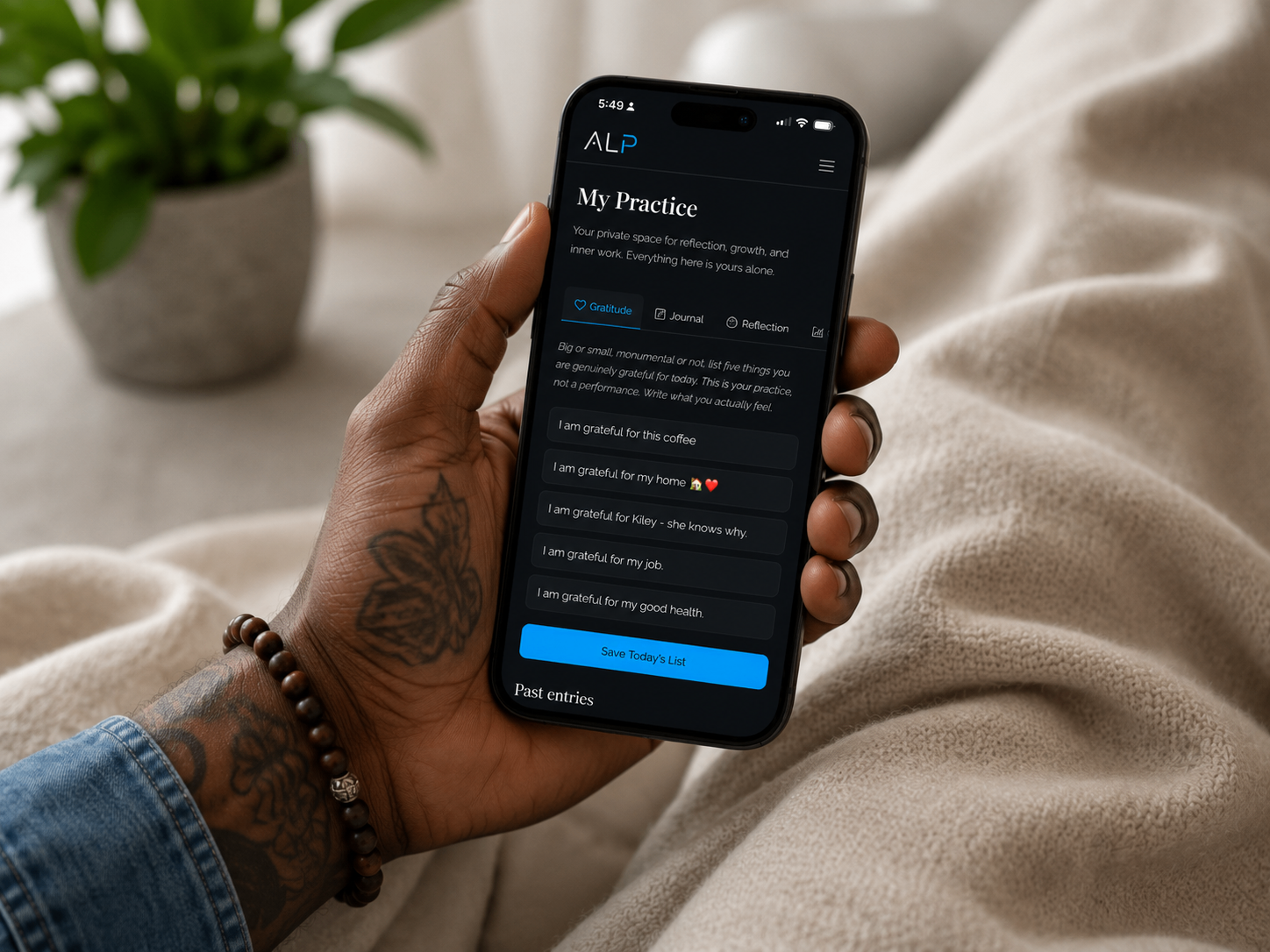 The My Practice journal inside the Active Love Project app